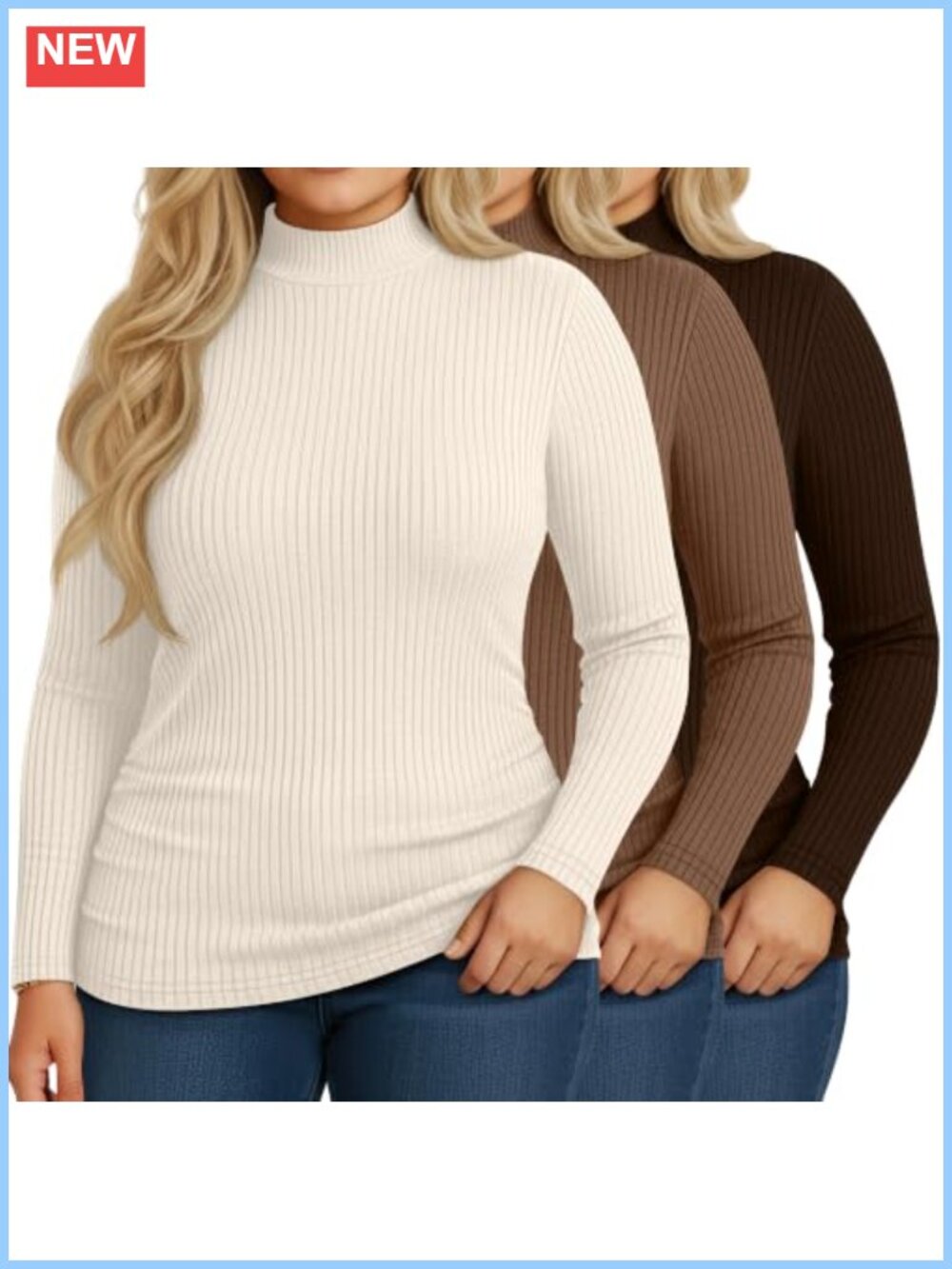Plus Size Mock Neck Turtleneck Ribbed Base Layer Long Sleeve Pullover Top